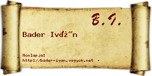 Bader Iván névjegykártya